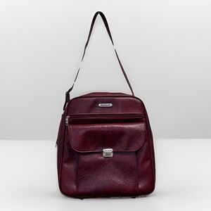 Samsonite Burgundy Leather Crossbody Shoulder Bag Vintage Organizer Purse Carry